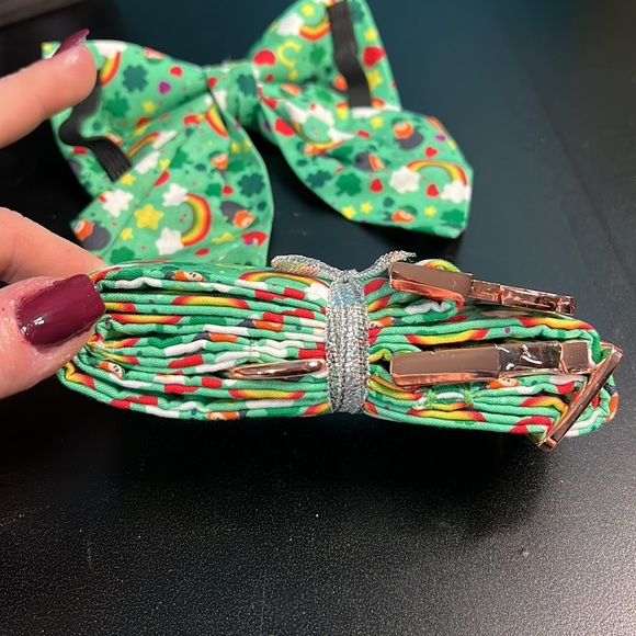 Handmade St. Patricks Day Cotton Dog Collar with Bowtie - Picture 5 of 6